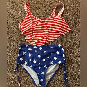 SHEIN Red Striped and Blue Star Bikini
